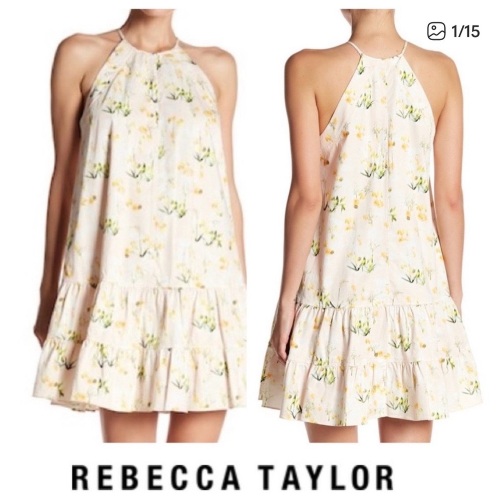 Rebecca Taylor Light Pink Floral Halter Ruffle Dress